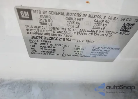 2016 Chevrolet Silverado 1500 1Lt from USA, damaged, VIN 3GCPCREC5GG218194